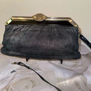 Adriana Ferrari Black Textured Shoulder Bag Medium Evening Glamour